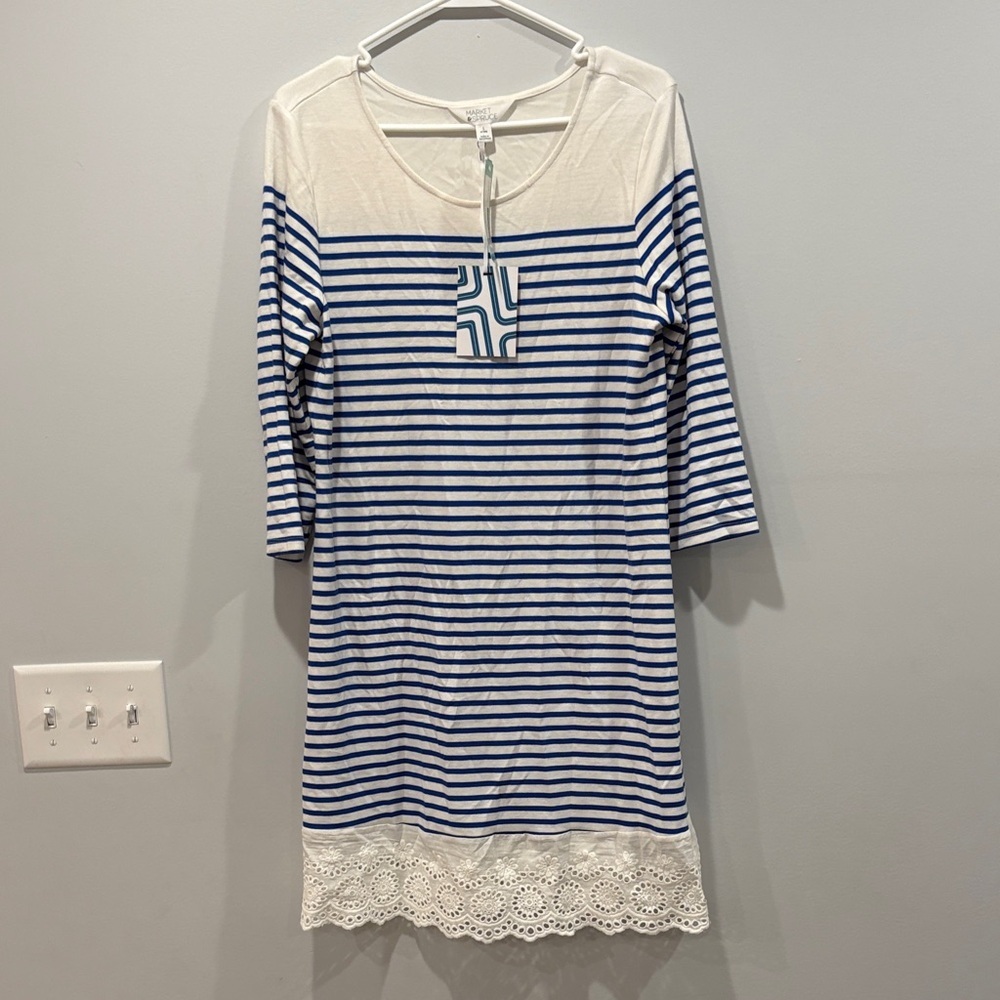 Market & Spruce Navy and Cream Striped Long Sleeve Dress
